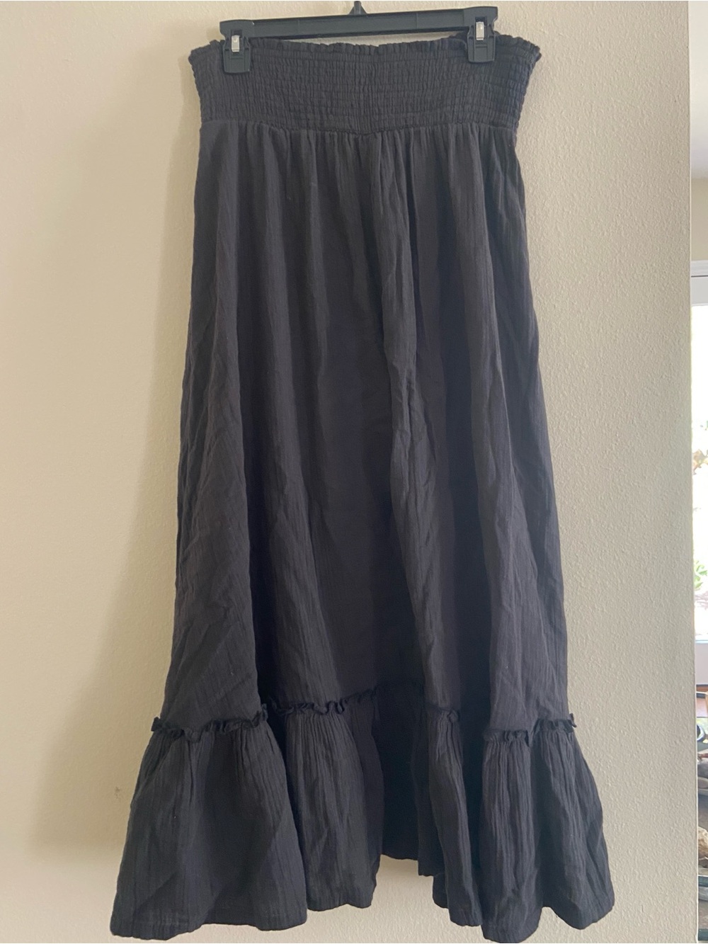 NWOT Quince Women’s Black 100% Organic Cotton Gauze Smocked Maxi Skirt